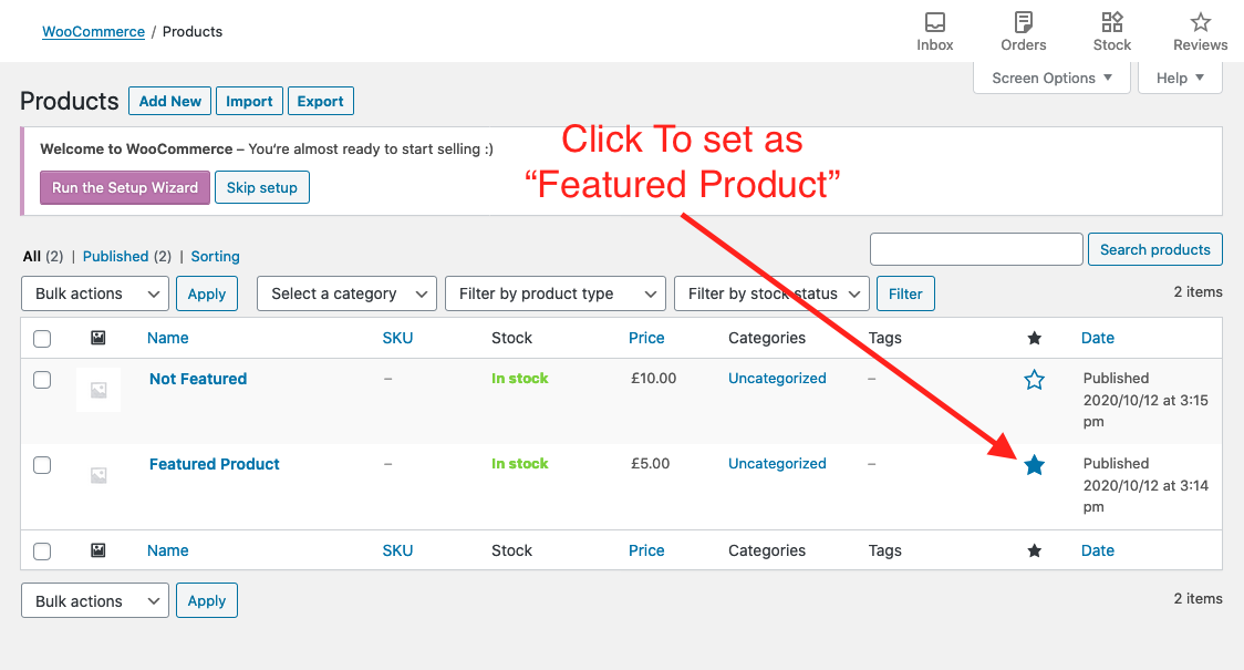 How to set a featured product in WooCommerce